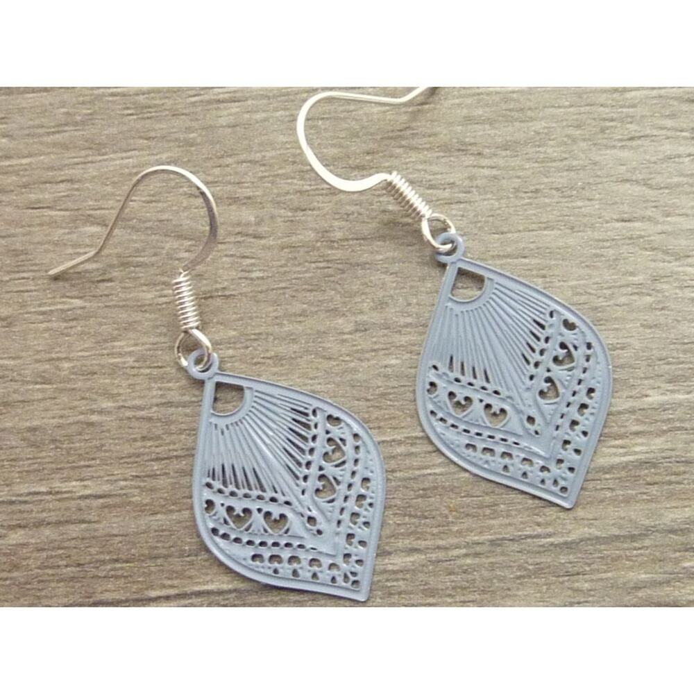 Small Filigree Earrings, Gray